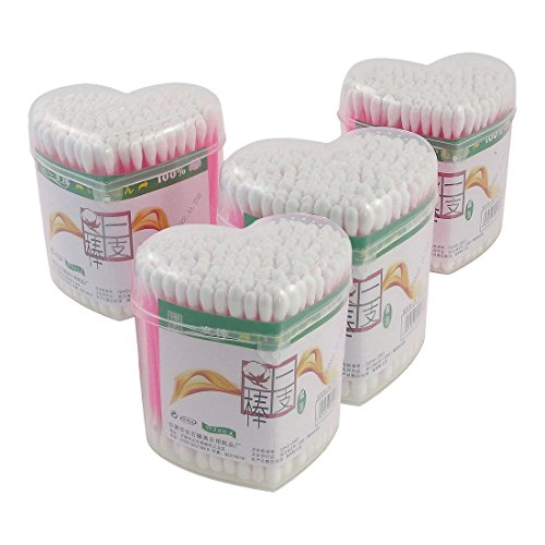uxcell 4 Packs Heart Shaped Box Double Ends Makeup Cotton Buds Swabs Swab Pink