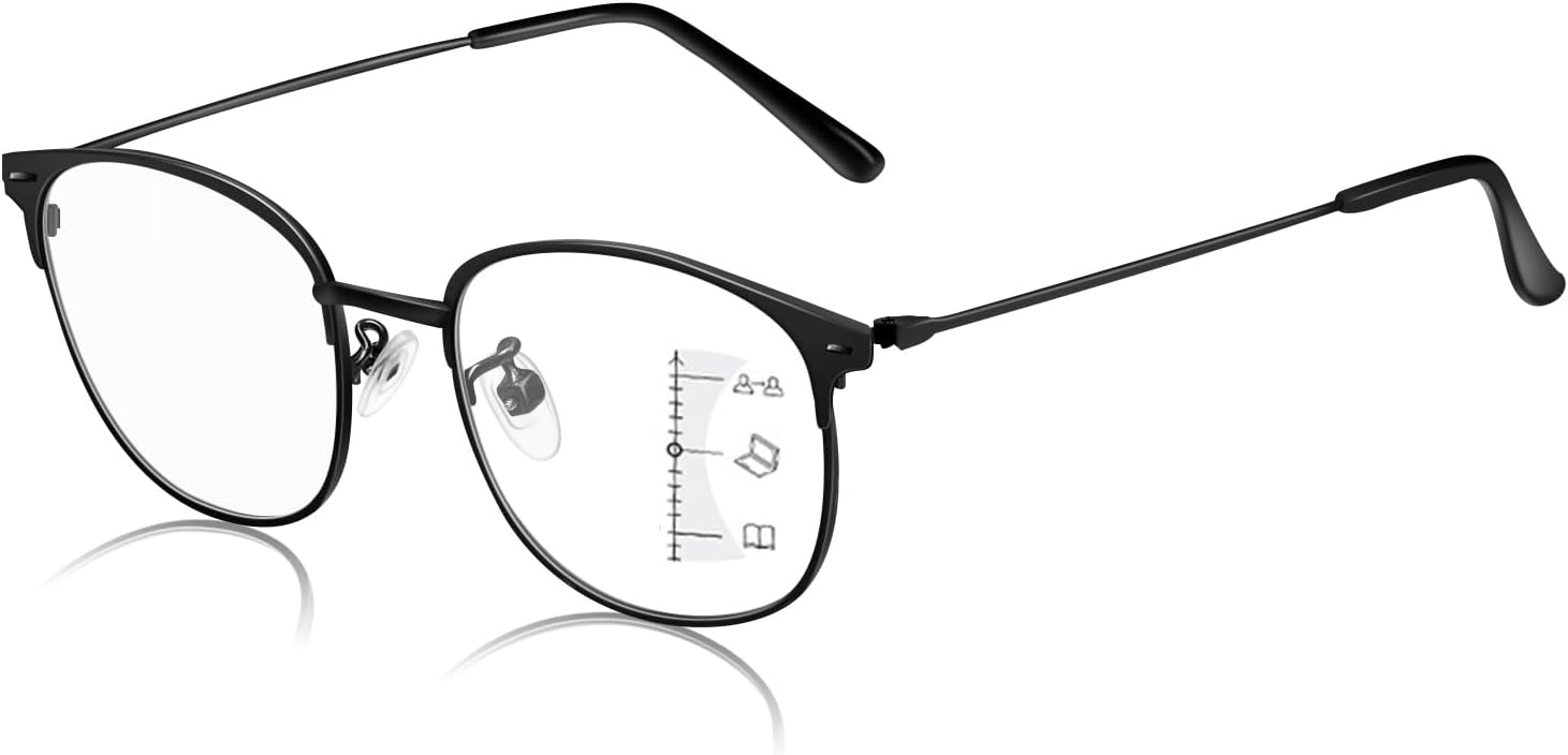 - Men's Comfort Fit Photochromic Progressive Reading Glasses Blue Light Blocking Durable Metal Frame Multifocus Readers