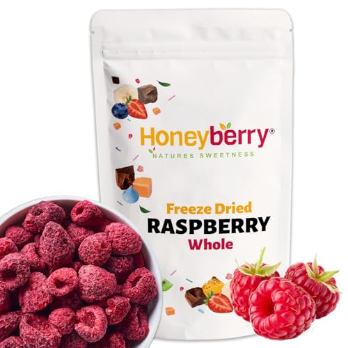Frambuesas Liofilizadas Enteras 200g — Fruta Liofilizada sin Azúcar — Frambuesas Deshidratadas — Frutos Rojos Liofilizados — Para Repostería, Decoración de Tartas, Snack, Muesli y Postres