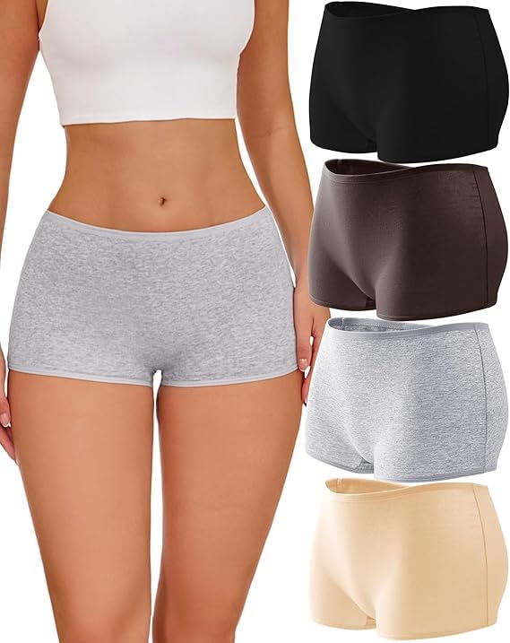 Boy Shorts Underwear for Women Cotton Panties Mid Rise Undies Full Coverage Boxers Briefs Boyshort 4 Pack S-3XL