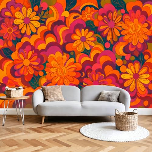 Wall Mural Peel and Stick Psychedelic Hippie Seamless Nostalgic Retro