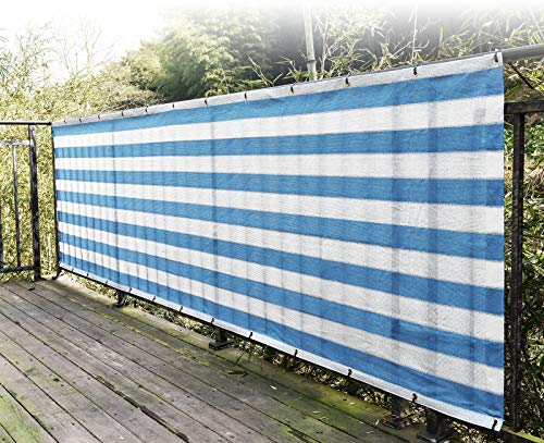 SEASONS ベランダ バルコニー シェード 日よけ 目隠し プライバシー UVカット 簡単設置 カット可能 ハトメ 22個 結束バンド 付属 270×100cm ブルー・ホワイト【3年間の