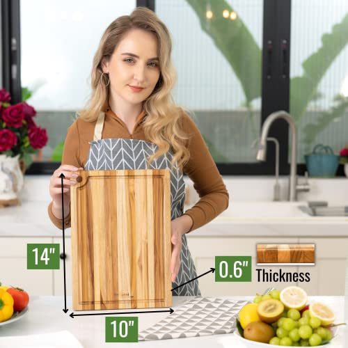 Beefurni Teak Wood Cutting Board With Juice Groove, Small Wooden Cutting Boards For Kitchen, Hanging Chopping Board, Good Kitchen Gifts, 1 Year Warranty, (Small, 14 X 10 X 0.6 Inches) #TOP1
