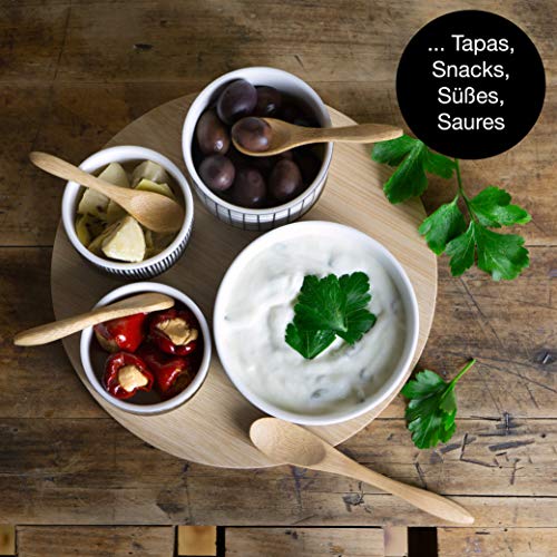 Moritz & Moritz 4 x witte dipschalenset met houten plank, dipschaaltjes voor snackschalen, keramiek, dipschalenset, kleine kommen als sausschaaltjes, snackschalen, dessertkommen - Image 4