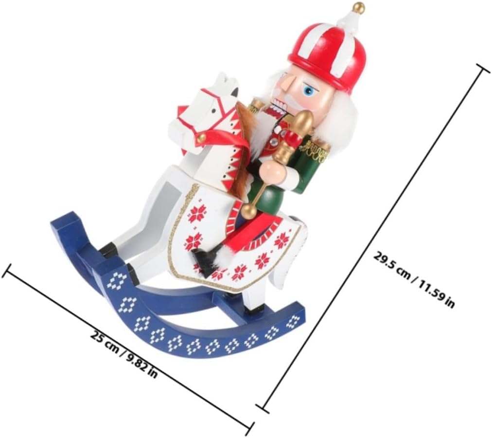 Wooden Nutcracker Soldier Figurine with Rocking Horse 30cm Christmas Nutcracker Model Holiday Tabletop Decoration Red Wood Craft for Indoor Seasonal Décor