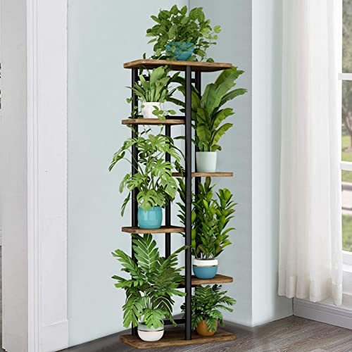 Image of LINZINAR Plant Stand 6 Tier 7 Plant Multiple Flower Rack Holder Shelves Rack Storage Organizer Display Indoor Planter for Balcony Bedroom Patio Garden Living Room, Black