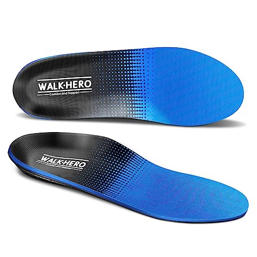 Walkhero Plantar Fasciitis Pain Relief Insoles High Arch Support Orthotic Shoes Inserts, Relieve Flat Feet and Foot Fatigue (Mens 4-4 1/2 | Womens 6-6 1/2, Blue) by WALK·HERO COMFORT AND SUPPORT - Used condition - US$13.15