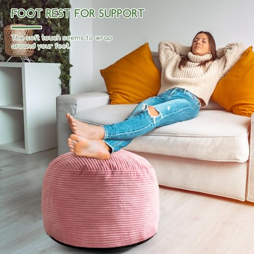 image for HIGOGOGO Round Stuffed Pouf Ottoman, Corduroy Poufs with Foam Chunk Fi