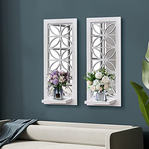 Aeveco Mirrored Wall Candle Holder Set Of 2, Rustic Wooden Candle Sconces For Living Room, Home Decor (White (Style 1)) #TOP4