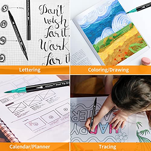 Vitoler Dual Tip Brush Markers For Adult Coloring,72 Assorted Colored Art Marker Pens Set For Coloring,Drawing,Journaling,Note Taking #TOP4