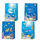 wukou 16 Packungen Ozeantiere Candy Treat Bags Ozeantiere Party Favors Geschenktüten für Kinder Wale, Haie, Schildkröten, Seepferdchen, Tintenfische Geburtstagsparty Dekorationen Babyparty Zubehör