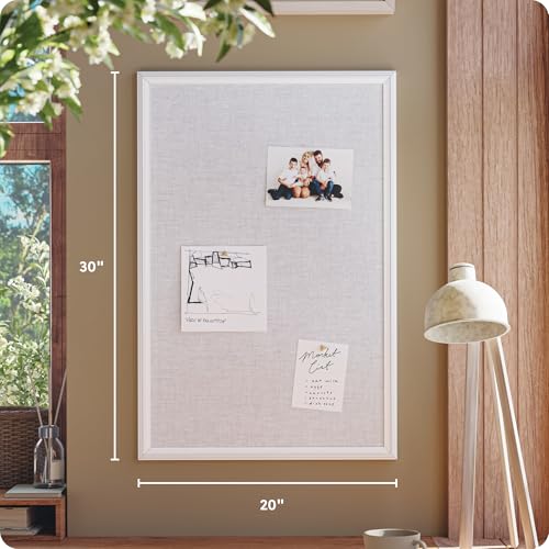 U Brands Farmhouse Large Bulletin Board 20 x 30 Inch Linen Fabric Pin Board, White Wood Style Frame, Wall Message Center & Vision Board for Farmhouse Decor, Home Office, Classroom, Includes Push Pins by U Brands - Image 2