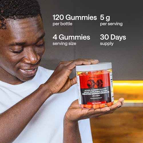 Creatine Monohydrate Gummies 5g – 5X Energy with B12, B6, and L-Arginine – Build Muscle & Strength – Gym Supplement – Creatina Monohidratada en Gomitas – Creatine Chews for Men & Women – 120 Count