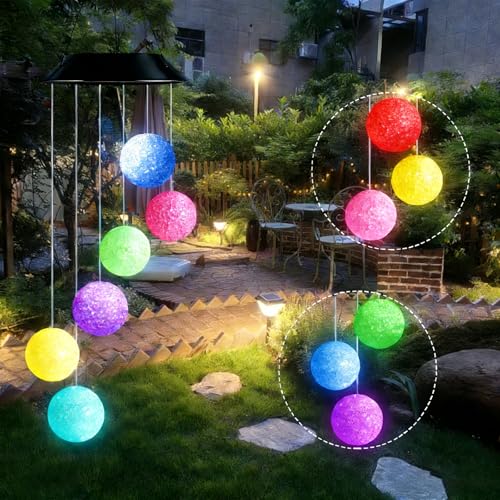 Litark Carillon éolien Solaire pour extérieur, Changement de Couleur Portable Cristal étanche Carillon éolien Solaire à LED pour la décoration de Jardin, Cadeaux...