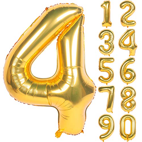 Image of 40In Large Gold Number Balloon 4 Aluminum Foil Mylar Big Number Balloon 0-9 | Suitable for Gold Birthday Parties, Weddings and Anniversary Photography