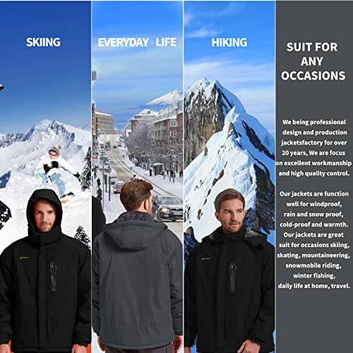 Image of Men's Winter Skiing Jacket Waterproof Warm Snow Fleece LiningCoat Mountain Hooded Windproof Rain Jacket S-6XL