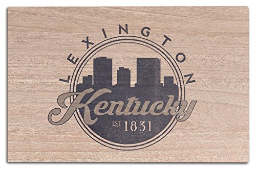 Lexington, Kentucky, Skyline Seal (Blue) Birch Wood Wall Sign (12x18 Rustic Home Decor, Ready to Hang Art)