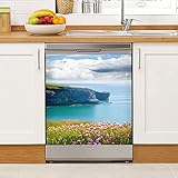 Dishwasher Magnet Cover Coastline and Cliffs with Flowers Magnetic Refrigerator Stickers Decorative Appliance Cover Fridge Panels Metal Door Garage 23x26in
