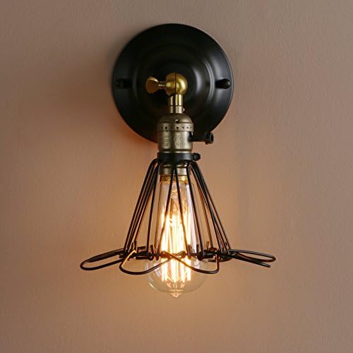 PathsOn Industrial Vintage Bird Cage Metal Lampshade Wall Lights Loft Bar Kitchen Sconce Wall Light Fixture for Island Living Room Dining Room Bedroom Black