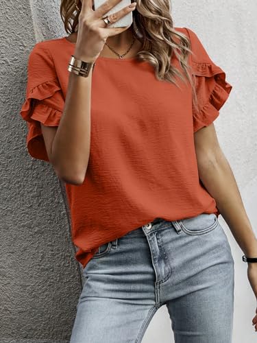 Image of Sugathari Elegant Top, Women's Solid Petal Sleeve Round Neck Ruffle Trim Top II Tops for Women /Girls (TOP 118)