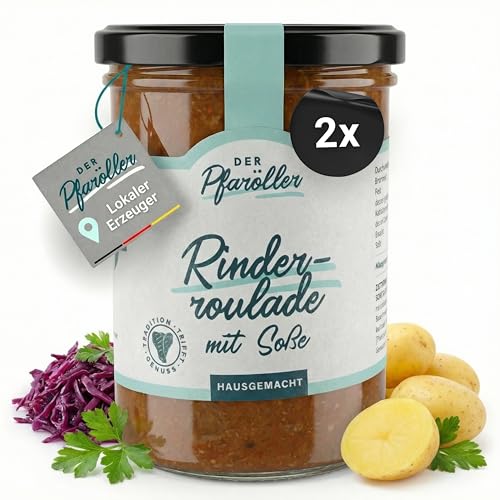 DER PFARÖLLER Bayerische Rinderroulade mit Soße – hausgemacht, traditionell, nachhaltig – Fleischgericht im Glas, 2 Gläser à 400g – Fertiggericht für Topf & Mikrowelle