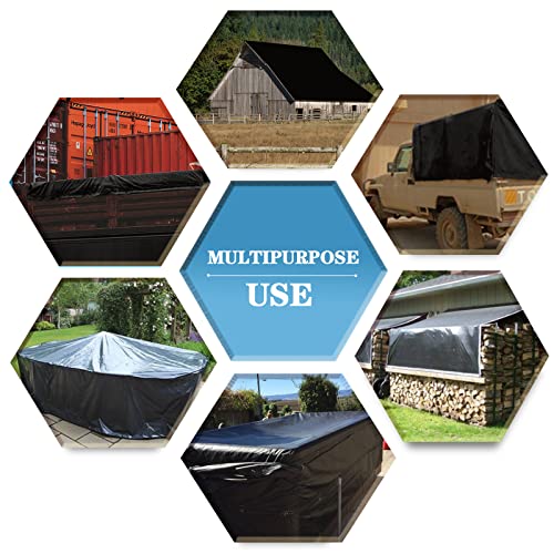 Tarps Heavy Duty Waterproof 8X8Ft,Tezong Black Poly Tarp Multipurpose Tarpaulin Outdoor Cover For Emergency Rain,Patio Furniture,Roof,Camping,Car,Pool,10Mil Thickness #TOP4