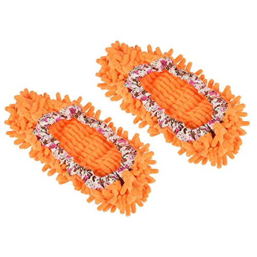 Image of M METERXITY 1 Pair Washable Cleaning Shoes Cover - Floor Cleaning Dust, Chenille Microfiber Duster Mop Slippers, Apply to House Office Room (Orange)