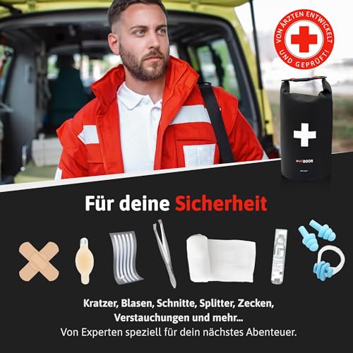 AUTDOOR® Erste Hilfe Set Outdoor - DIN13167 - Wasserdicht & leicht - Entwickelt mit Ärzten - Reiseapotheke für Wandern, Klettern, Wassersport - Kompakte Notfalltasche für Reisen – Bild 6