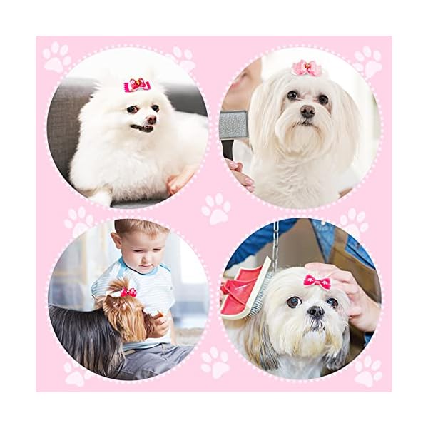 Mtlee 12 pieces small dog hair bow rubber bands cute puppies hair bows pink doggies cat topknot pet headdress with rhinestones dog grooming bowknot pet hair accessories for puppy kitten - image 6