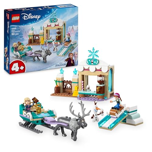 LEGO | Disney Frozen Aventura en Trineo de Anna Juguete de Construcción de Princesas para Niñas de 4 Años o Más, Figura de Animal Reno Sven y Establo con 2 Mini Muñecos Inc. Kristoff y Olaf 43256