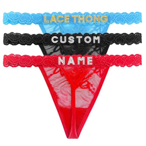 Image of Personalized Rhinestone Letter Thong for Women, Custom Name G-String Panties Gifts for Her