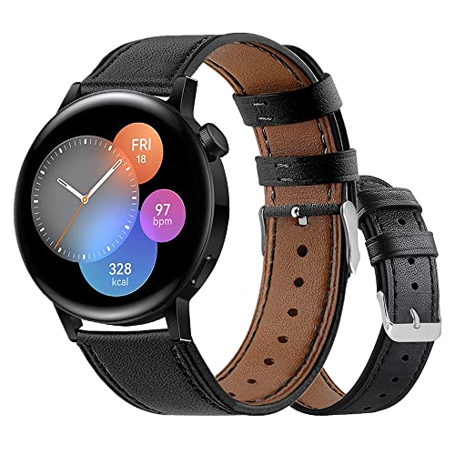 Armbänder Leder Uhrenarmband für Huawei Watch GT3 42mm Leder mit Metallschnalle aus Edelstahl Armband für Herren Damen, Lederarmband für Huawei Watch GT3 42mm (Schwarz,20mm) Cover