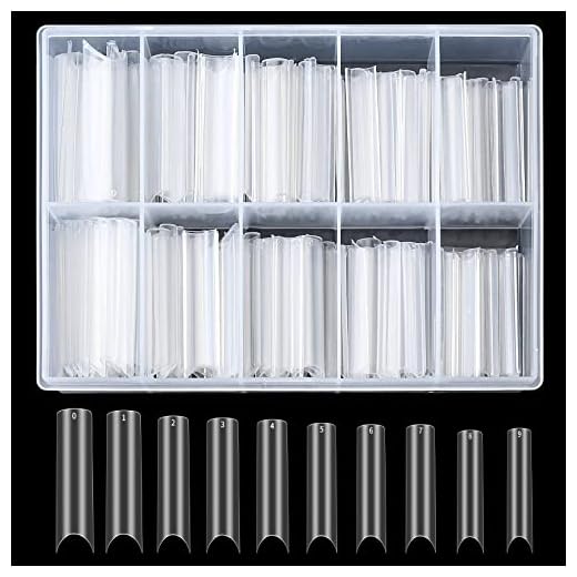 QOOSIKICC 200 Piezas Puntas de Uñas Postizas, Puntas de Uñas Acrílicas Transparentes, Uñas Falsas Acrílico Nails Tips para Mujeres Arte Uñas Salones de Uñas DIY