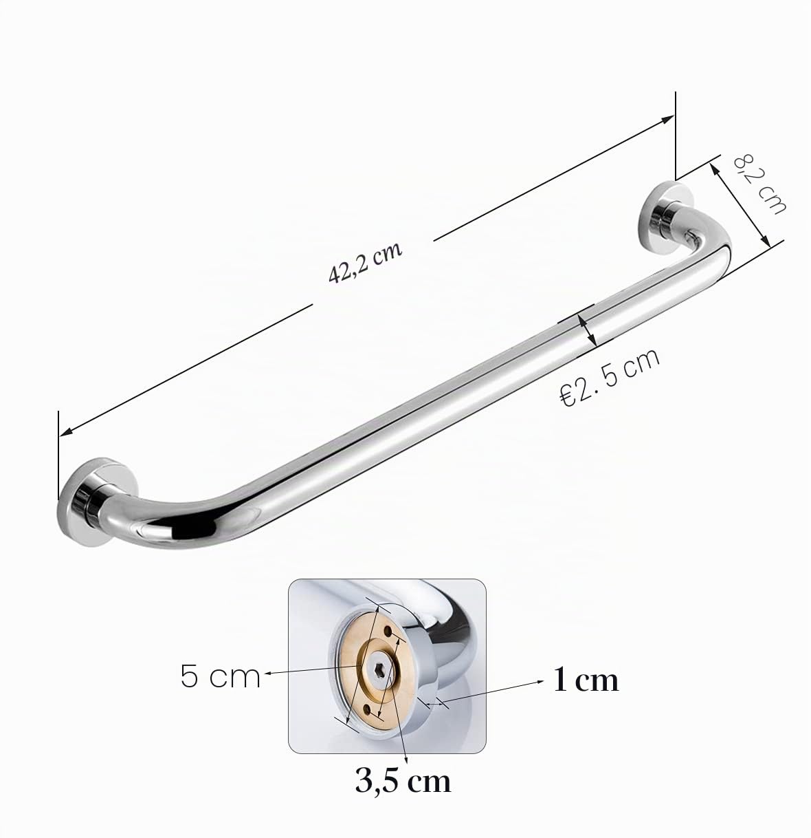 Brazo de ducha barra de apoyo para baño de mano corredera de seguridad antideslizante, mango de pared para bañera Barras deslizantes de baño de latón cromado pulido (40 cm)