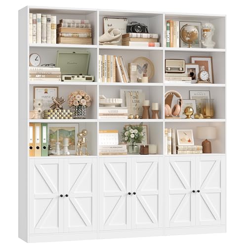 FACBOTALL 75' Triple Wide Bookshelf, White Bookshelf...