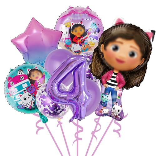 9 peças de balões de ar com tema de desenhos animados para decoração de aniversário para meninas, balões lilás para aniversário de 4 anos, decoração de aniversário para crianças, balões de látex de