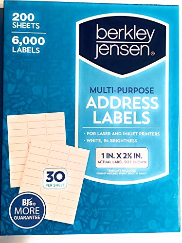 Multi-Purpose Address Labels For Laser & Inkjet Printers, 1 In. X 2 5/8 In. Box Of 6000 Labels #TOP17