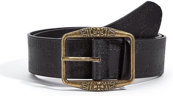 EMMIOL Cool Y2K Belt Women Black bb Belt Silver Buckle Oval D Ring Star Belts Trendy Streetwear Punk for Jeans