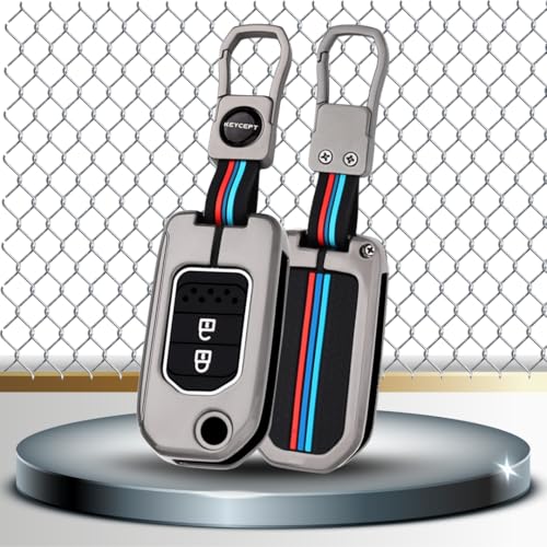 Image of KEYCEPT Metal Key Cover Compatible for Honda City, WR-V 2 Button Flip Key with Keychain (Short Keychain).