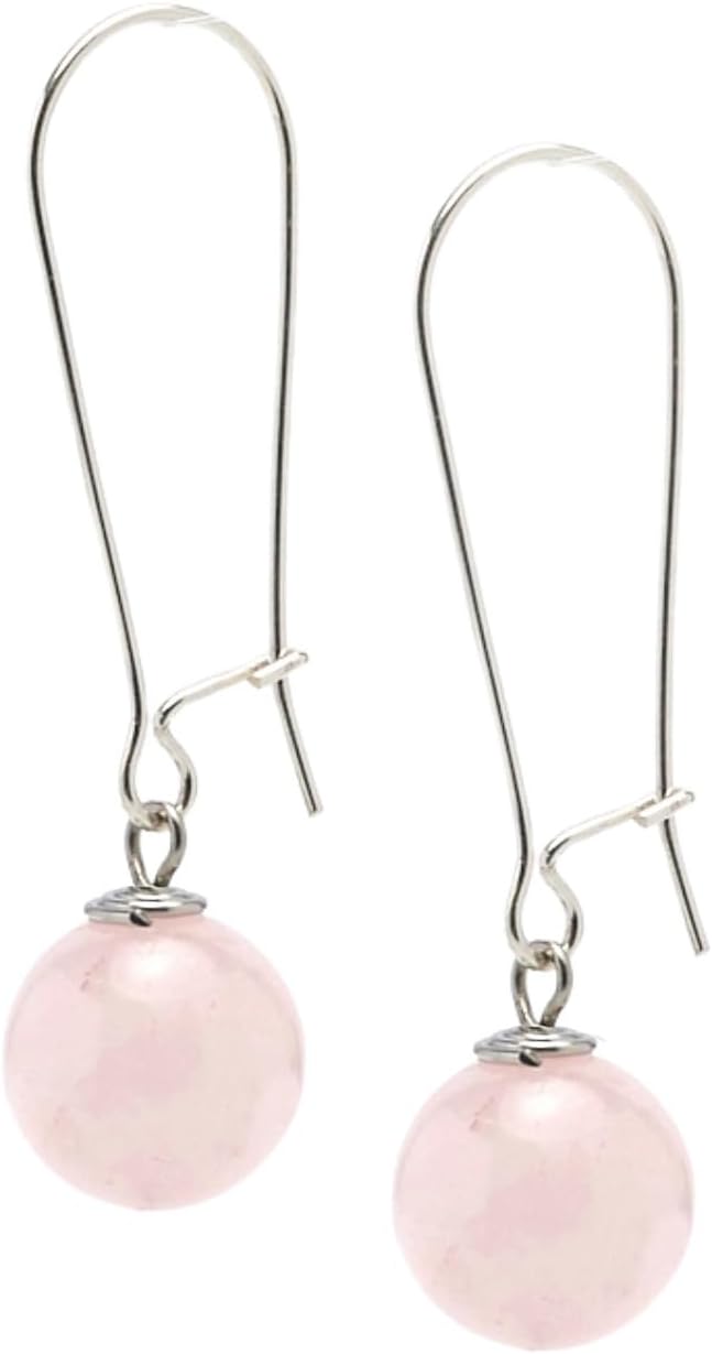 Handmade Women's Natural Gemstone Sterling Silver Long Dangle Drop Earrings Ball Beaded Earrings for Girls