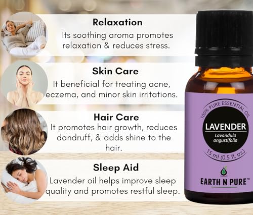 Image of Earth N Pure Lavender & Eucalyptus Essential Oils | Pack of 2 (15 ml each) | 100% Pure, Undiluted, Natural and Therapeutic Grade - Perfect for Aromatherapy, Skin Therapy & More