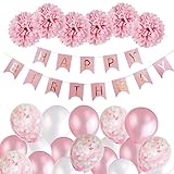 Pink Girl Heart Party: globos de látex rosa, globos de aluminio, pompones de papel rosa y pancartas, todo es rosa, regala un mundo rosa y una fiesta temática única con nuestro conjunto de decoraciones con globos rosados. Desata el corazón de tu chica.