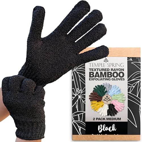 Temple Spring Peelinghandschuh, Peeling Körper Duschschwamm, Waschhandschuh Körper Sauna Zubehör, Peeling Handschuh, Duschhandschuh Badezubehör für Ingrown Hair, Luffa Handschuh - Schwarz