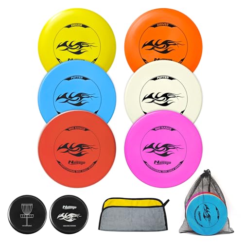 Naissgo Disc Golf Starter Set für Erwachsene 6 Discgolf Scheiben (2 Putter 2 Midrange 2 Driver) Sportausrüstung für Einsteiger & Training