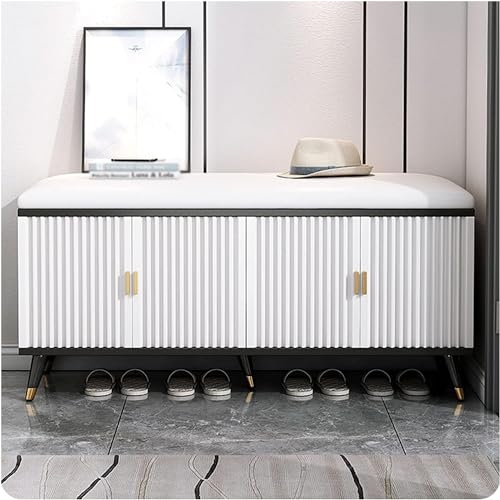Meuble de rangement à chaussures mince en rotin et banc rembourré moderne