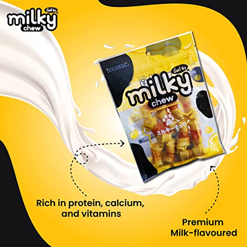 Image of Dogaholic Milky Chew Cheese & Chicken Bone Dog Treats, Protein Rich Milky Snacks for Dogs of All Breeds and Ages, Helps Muscle Development, Pack of 2,All Life Stages