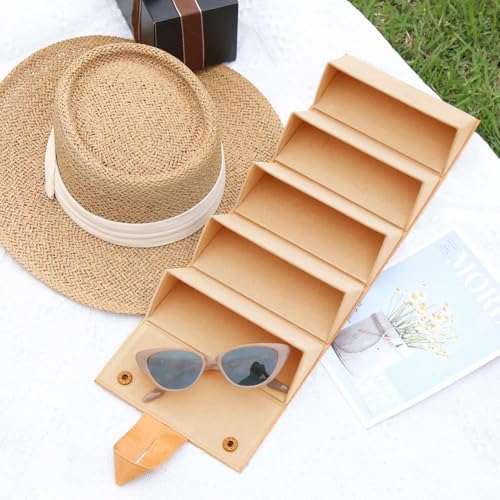 Image of Sunglass Case for Men or Women Hard Multi Eyeglasses Case Box Portable 5 Slot Glasses Organizer Holder Eyewear Bag (Light brown-camel inside)