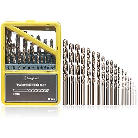 Enegitech Twist Drill Bit Sets - 19 Pcs in Size 1-10mm for Steel Copper Iron Wood Plastic Aluminum Alloy, Metal Case Packe Cover