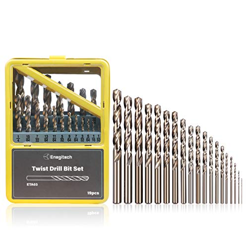 Enegitech Twist Drill Bit Set, Size 1/32' - 25/64', Jobber Length Drill Bit Kit, M35 HSS High Speed Steel for Stainless Steel Hard Metal Cast Iron Wood Plastic 19 Pcs
