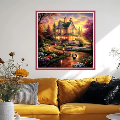 Image of Fanxvivy Stamped Cross Stitch Kits for Beginners Full Range of Cross Stitching Preprinted Embroidery Kits for Adults, 11CT Embroidery Pattern Needlepoint Kits-Dream Home 18x18 inch